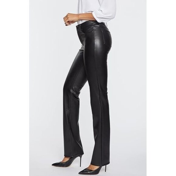 NYDJ Marilyn Faux Leather Straight Leg Pants in Black ( 18 ) - Picture 3 of 6
